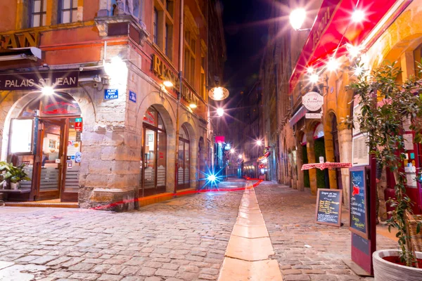 Lyon France January 2022 Street View Buildings Night Old Town — Stock Photo, Image