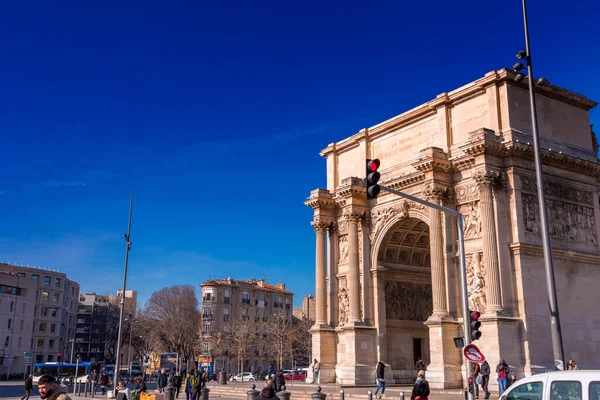 Marsiglia Francia Gennaio 2022 Arco Trionfo Porte Aix Place Jules — Foto Stock