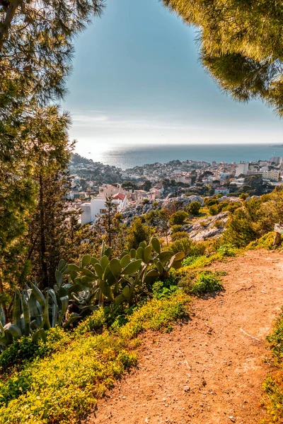 Vacker Utsikt Över Horisonten Med Gyllene Solljus Från Marseilles Kust — Stockfoto