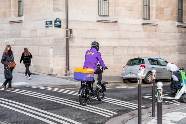 Paris France Janvier 2022 Livreur Getir Vélo Dans Les Rues — Photo