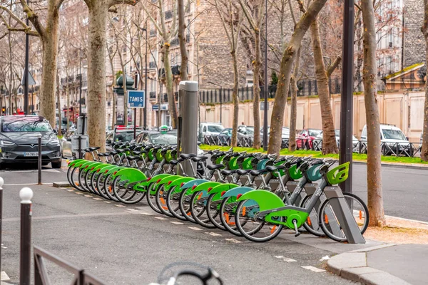 Paris Frankrike Januari 2022 Rad Parkerade Velib Cyklar Hyrbara Cyklar — Stockfoto