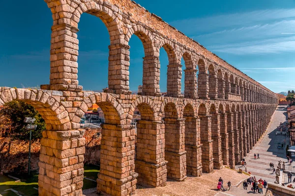 Ségovie Espagne Février 2022 Ancien Aqueduc Romain Ségovie Des Aqueducs — Photo