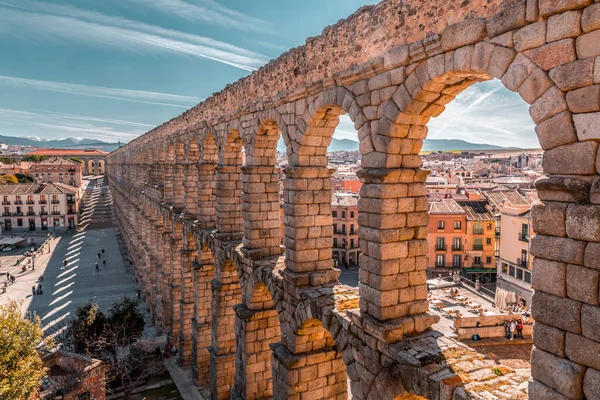 Segovia España Febrero 2022 Antiguo Acueducto Romano Segovia Uno Los — Foto de Stock