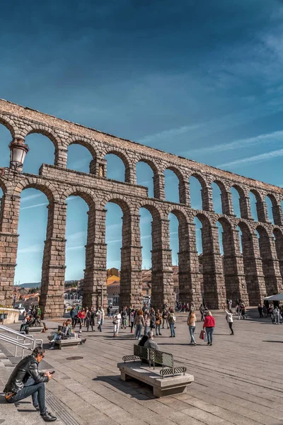 Сеговия Испания Февраля 2022 Года Древнеримский Акведук Сеговии Один Наиболее — стоковое фото