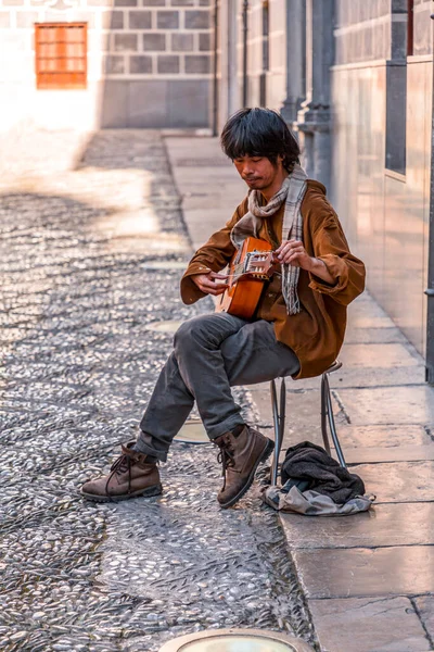 Granada Espanha Fevereiro 2022 Jovem Guitarrista Atuando Nas Ruas Granada — Fotografia de Stock