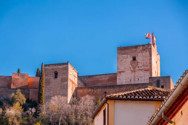 Alhambra Complexo Palácio Fortaleza Localizado Granada Andaluzia Espanha Dos Mais — Fotografia de Stock