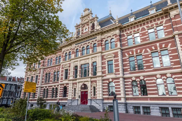 Вид Улицу Жанровая Архитектура Амстердама Типичными Зданиями Голландском Стиле Амстердам — стоковое фото