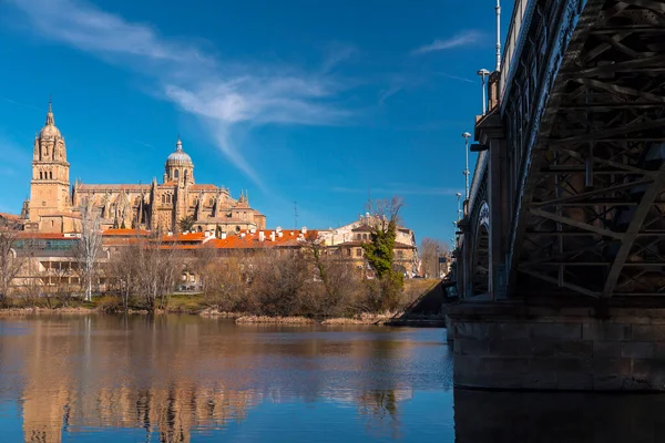 Vista Del Horizonte Salamanca Con Catedral Través Del Río Tormes — Foto de Stock