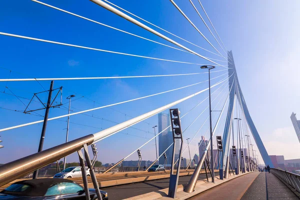 2021年10月8日 荷兰鹿特丹 荷兰第二大城市鹿特丹马阿斯河或默兹河上的Erasmus桥 — 图库照片