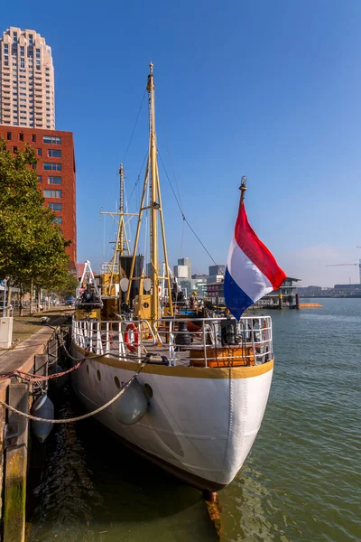 Rotterdam Netherlands October 2021 White Ship Docked Bank Nieuwe Maas — Fotografia de Stock