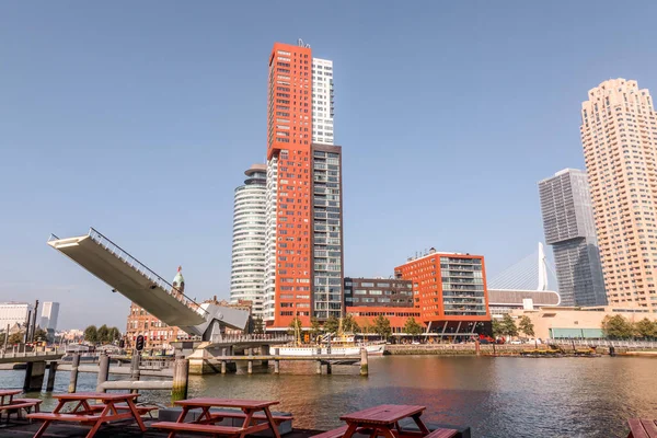 ロッテルダム 2021年10月8日 地域的に ホーエンローパー として知られるRijnhave橋は ロッテルダムのRijnhaveの上の歩行者と自転車の橋です — ストック写真