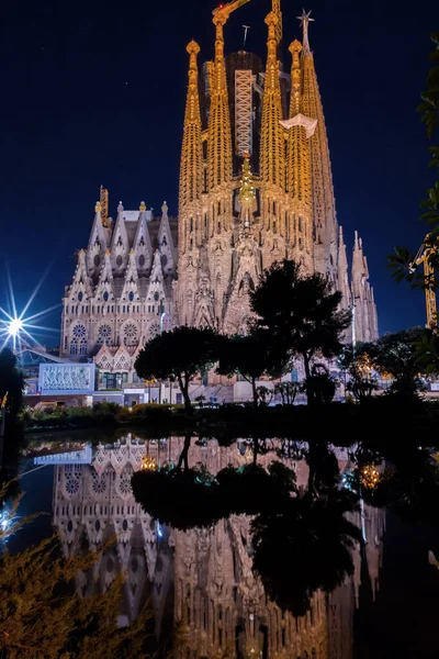 Night View Sagrada Familia Large Unfinished Minor Basilica Eixample District — Stock Photo, Image