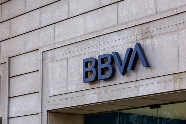 Barcelone Espagne Février 2022 Bbva Bank Signage Entrance Passeig Gracia — Photo