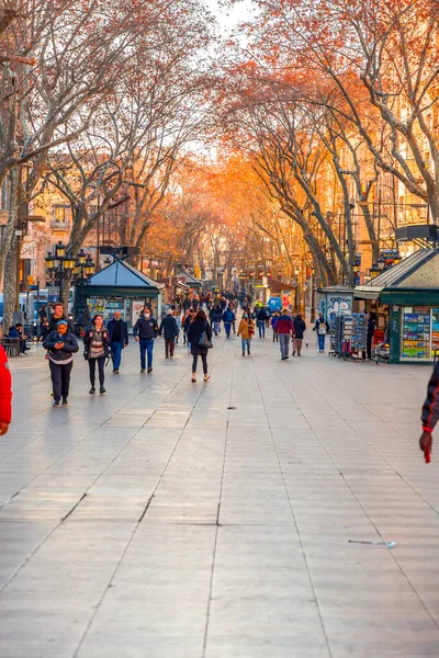 Barcelona Spain February 2022 People Walking Rambla Street One Most — Stok fotoğraf