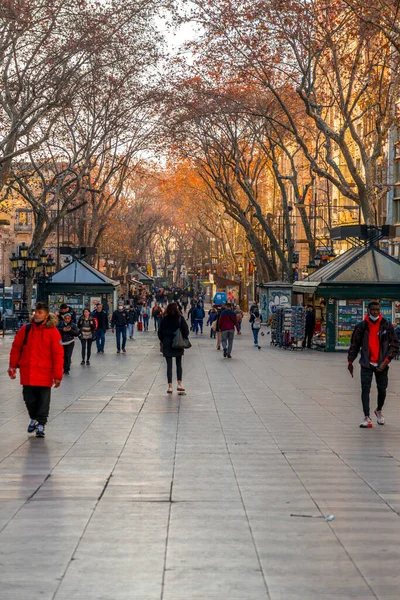 Barcelona Spain February 2022 People Walking Rambla Street One Most — Stok fotoğraf