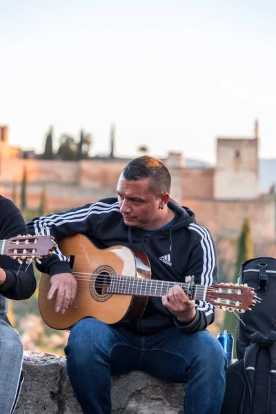 Granada Espanha Fev 2022 Grupo Músicos Ciganos Realizando Arte Flamenca — Fotografia de Stock