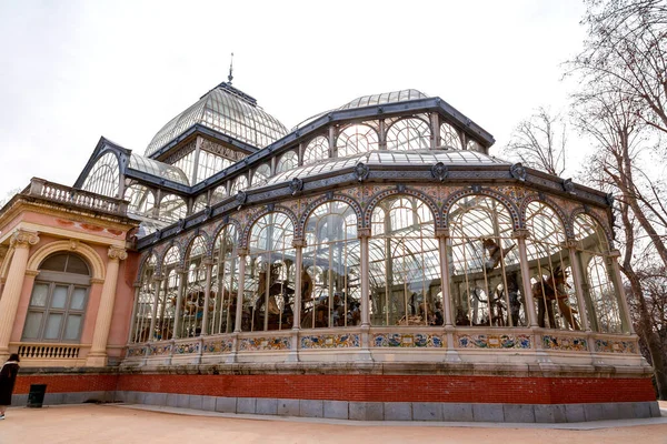 Madrid Spain Feb 2022 Palacio Cristal Glass Palace Conservatory Located — Fotografia de Stock