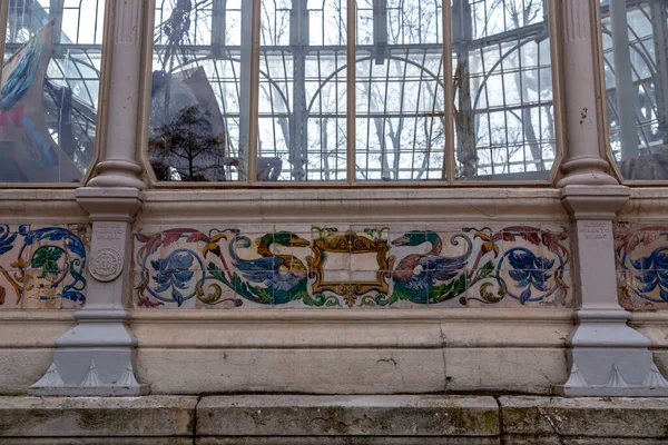 Madrid Spain Feb 2022 Detail Palacio Cristal Glass Palace Conservatory — Stock Photo, Image