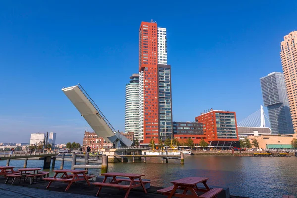 Rotterdam Oct 2021 Rijnhaven Bridge Regionally Known Hoerenloper Pedestrian Bicycle — Foto de Stock