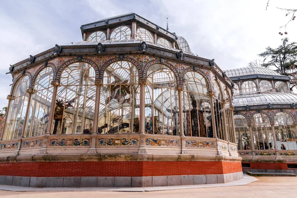 Madrid Spain Feb 2022 Palacio Cristal Glass Palace Conservatory Located — стоковое фото