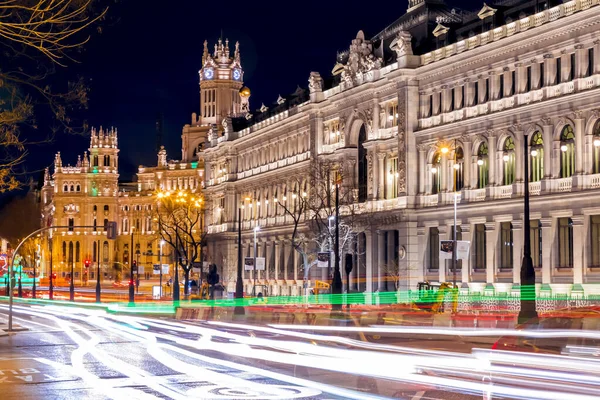 Madrid Spain Feb 2022 Night View Long Exposure Calle Alcala — Stock Photo, Image