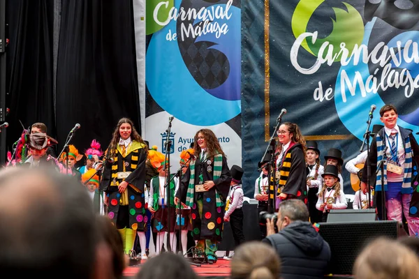 Málaga España Feb 2022 Niños Espectáculo Público Carnaval Málaga Con —  Fotos de Stock