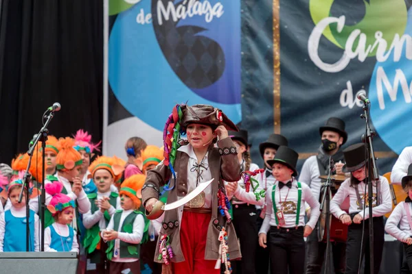 Malaga Spanje Feb 2022 Kinderen Een Openbare Show Het Carnaval — Stockfoto