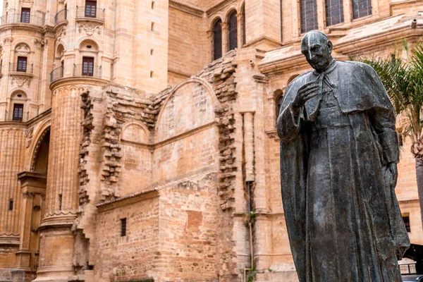 Málaga España Feb 2022 Estatua Del Cardenal Herrera Oria Fachada — Foto de Stock