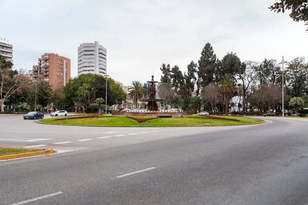 Malaga Spain Feb 2022 Roundabout Circular Fountain Statues Four Women — Stock Photo, Image