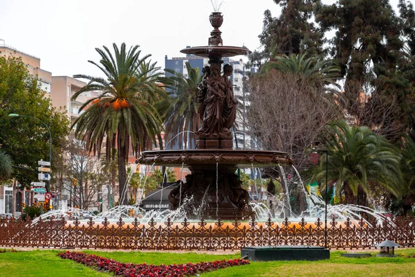 Малага Іспанія Feb 2022 Круглий Фонтан Статуями Чотирьох Жінок Малазі — стокове фото