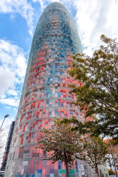 Barcelona Espanha Fevereiro 2022 Torre Agbar Com Uma Altura 144 — Fotografia de Stock