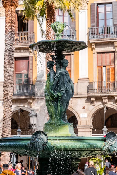 Barcelona España Feb 2022 Placa Reial Catalán Plaza Real Español —  Fotos de Stock