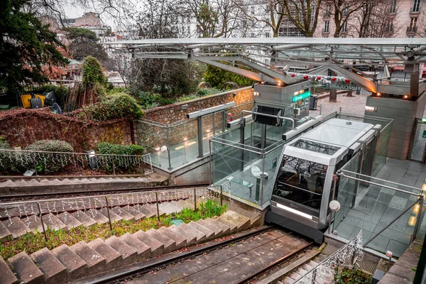 Parigi Francia Gennaio 2022 Linea Funicolare Del Tram Che Sale — Foto Stock