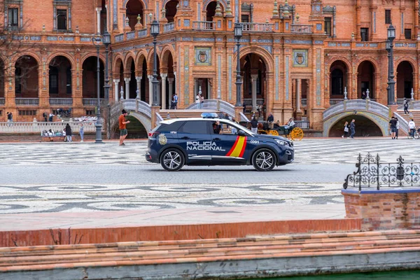 Seville Spain Feb 2022 Spanish National Police Car Patrolling Plaza — Stockfoto