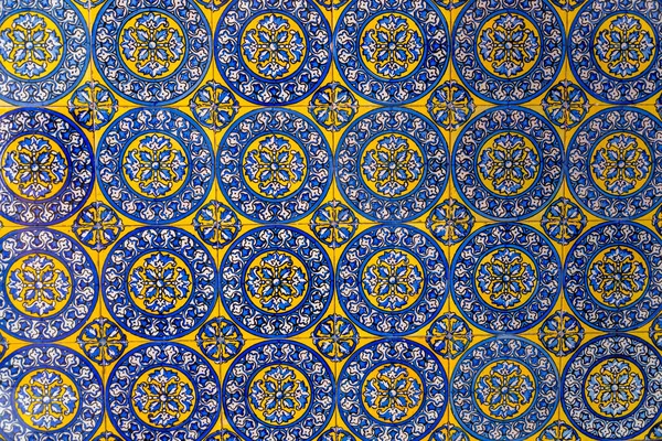 Fragmento Cerâmica Vitrificada Andaluza Azulejos Parede Close Textura Fundo — Fotografia de Stock