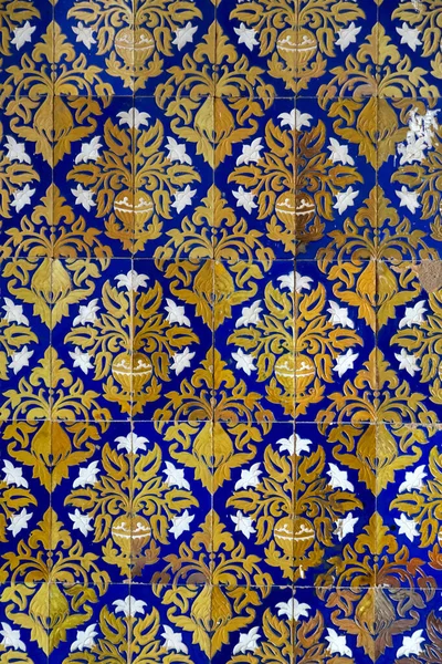 Fragment Andalusian Glazed Ceramic Tiled Wall Close Texture Background — Stockfoto