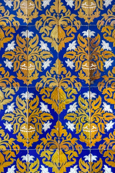 Fragment Andalusian Glazed Ceramic Tiled Wall Close Texture Background — Foto de Stock