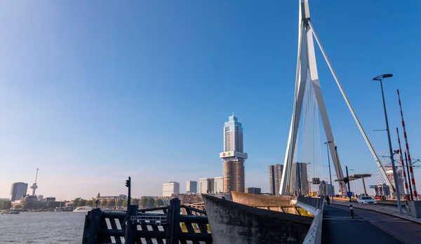 Rotterdam Netherlands October 2021 Erasmus Bridge Maas Meuse River Rotterdam — Foto de Stock