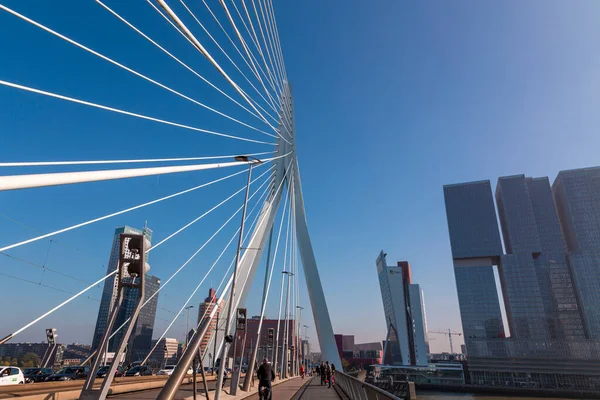 Rotterdam Netherlands October 2021 Erasmus Bridge Maas Meuse River Rotterdam — Zdjęcie stockowe