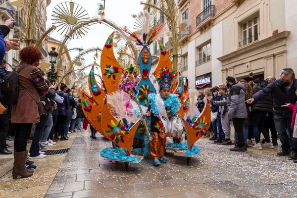 Malaga Spain Feb 2022 People Celebrating Malaga Carnival Costumes Confettis — Stock fotografie