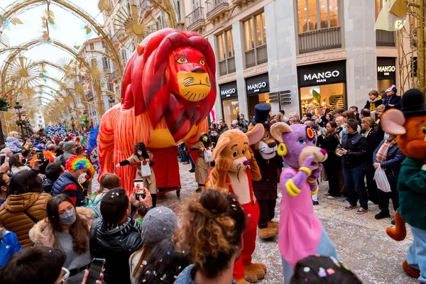 Malaga Spanya Şubat 2022 Malaga Karnavalı Kostümler Konfetiler Müzik Dans — Stok fotoğraf