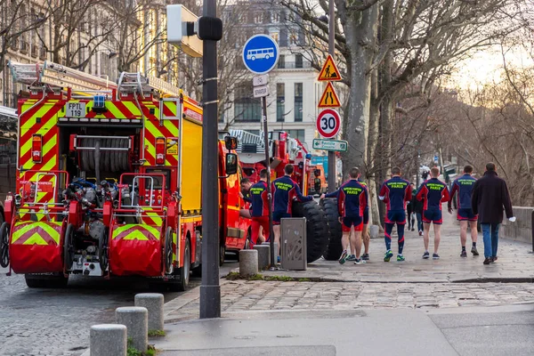 Paris France January 2022 Firefighter Team Paris City Practising Morning — стоковое фото