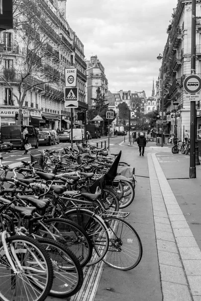 Paris France January 2022 Bikes Parked Bike Parking Spot Paris — 스톡 사진