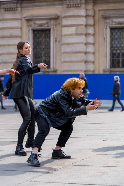 Turin Italy March 2022 Group Young People Performing Dancing Choreography — Fotografia de Stock