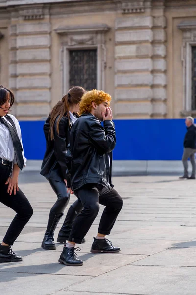 Turin Italy March 2022 Group Young People Performing Dancing Choreography — Stok fotoğraf