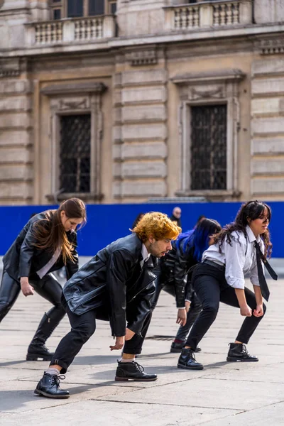 Turin Italy March 2022 Group Young People Performing Dancing Choreography — Stock Photo, Image