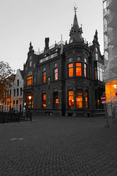 Utrecht Oct 2021 Street View Night Traditional Dutch Buildings Historic — Stok fotoğraf