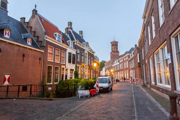 Utrecht Oct 2021 Street View Night Traditional Dutch Buildings Historic — 图库照片