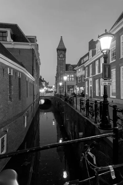 Utrecht Oct 2021 Night Shot Traditional Dutch Buildings Street View — 스톡 사진