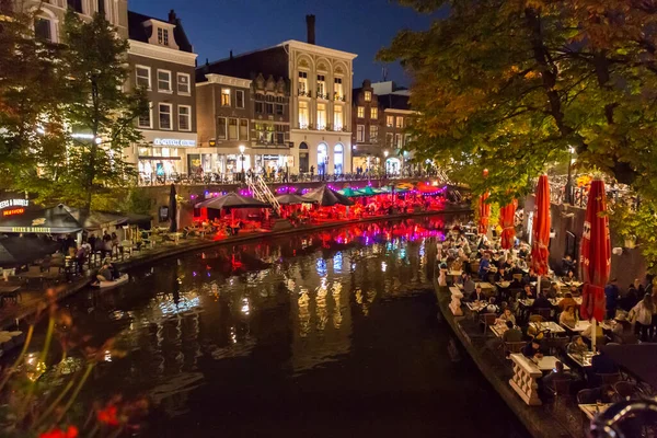 Utrecht Oct 2021 Night Shot Traditional Dutch Buildings Street View — Stockfoto